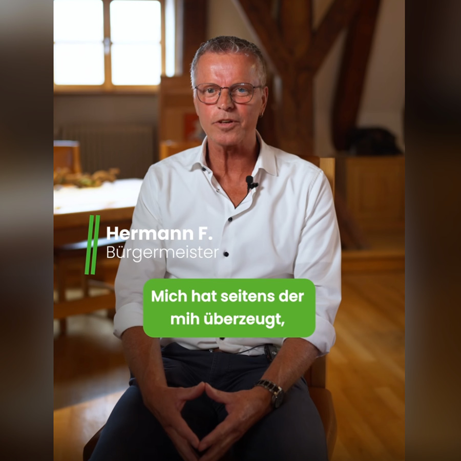 Buergermeister Herrmann F. berichtet über die Zusammenarbeit mit der mih Group.